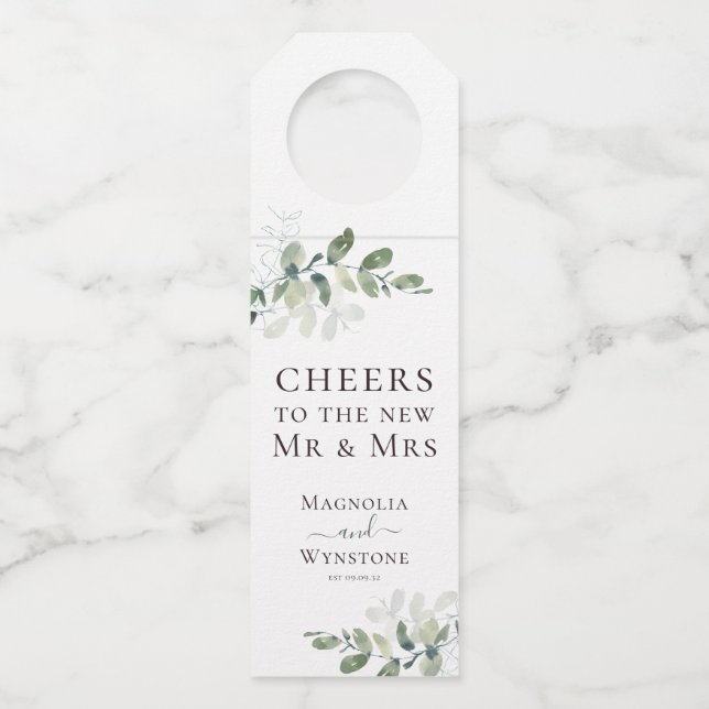 Eucalyptus Greenery Wedding  Bottle Hanger Tag (Front)
