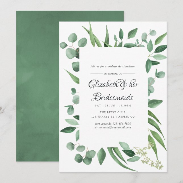 Eucalyptus Greenery Wedding Bridesmaids Luncheon Invitation (Front/Back)