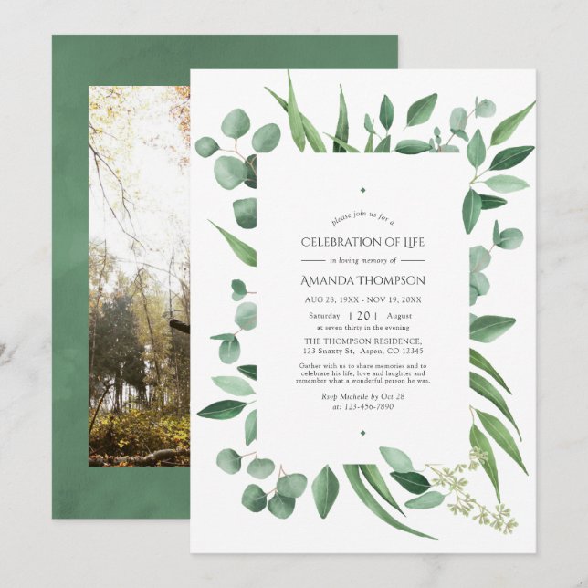 Eucalyptus Greenery Wedding Celebration of Life Announcement (Front/Back)