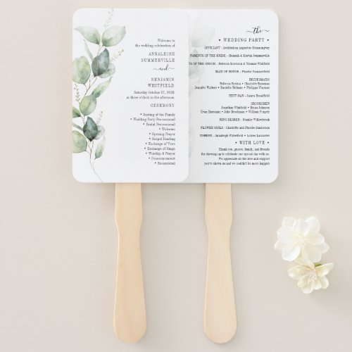 Eucalyptus Greenery Wedding Ceremony Program Hand Fan