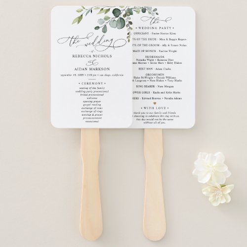 Eucalyptus Greenery Wedding Ceremony Program Hand Fan