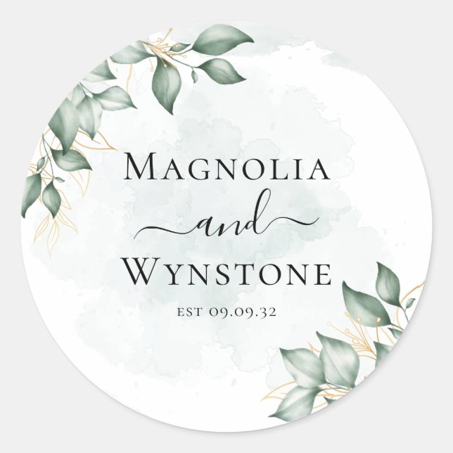 Eucalyptus Greenery Wedding  Classic Round Sticker (Front)