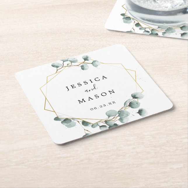 Eucalyptus Greenery Wedding Coasters (Angled)