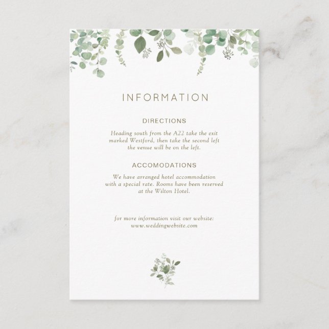 eucalyptus greenery wedding details card (Front)