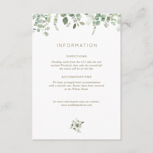 eucalyptus greenery wedding details card