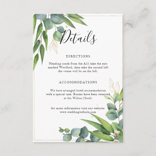 Eucalyptus Greenery Wedding Details Card