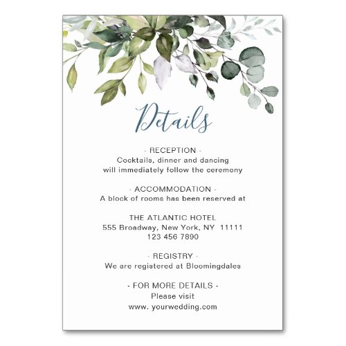 Eucalyptus Greenery Wedding Details Enclosure Card