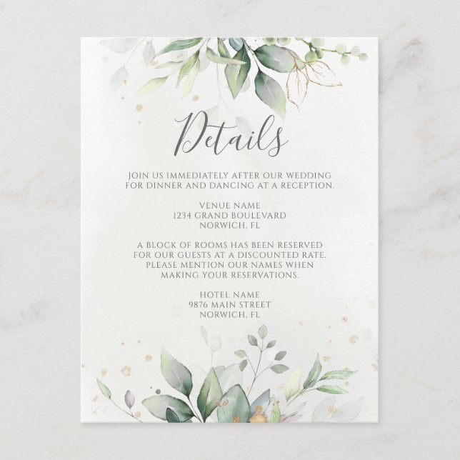 Eucalyptus Greenery Wedding Details Enclosure Card (Front)