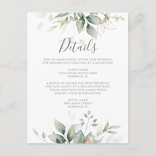Eucalyptus Greenery Wedding Details Enclosure Card (Front)