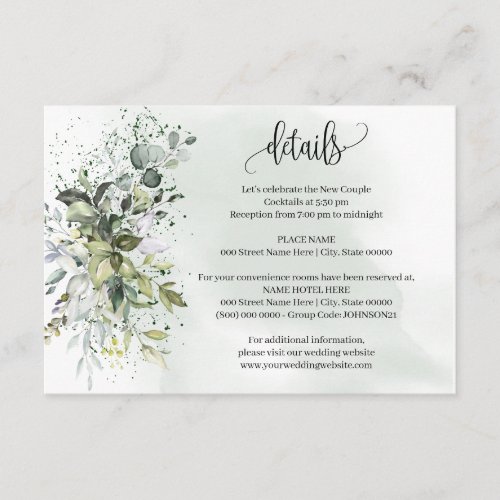 Eucalyptus Greenery Wedding Details Insert Card