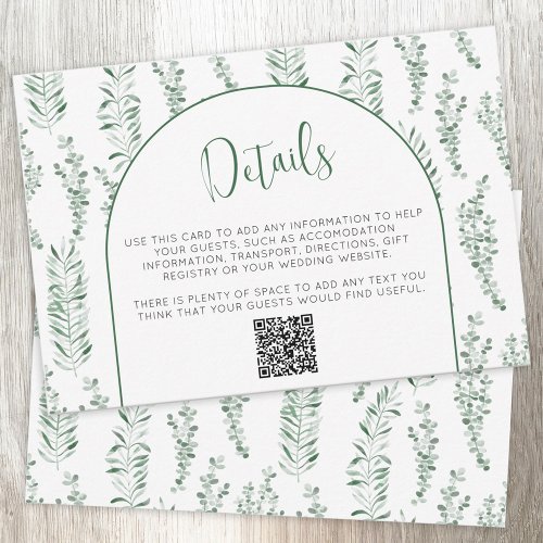 Eucalyptus Greenery Wedding Details QR Code Card