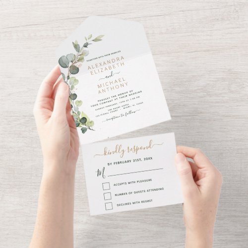 Eucalyptus Greenery Wedding Elegant Modern All In  All In One Invitation