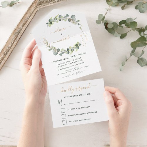 Eucalyptus Greenery Wedding Elegant Modern All In One Invitation