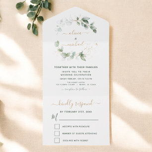 Eucalyptus Greenery Wedding Elegant Modern All In One Invitation