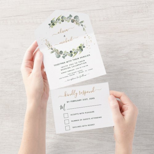 Eucalyptus Greenery Wedding Elegant Modern All In One Invitation