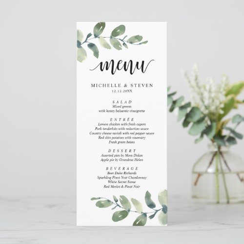 Eucalyptus Greenery Wedding Elopement Dinner Menu