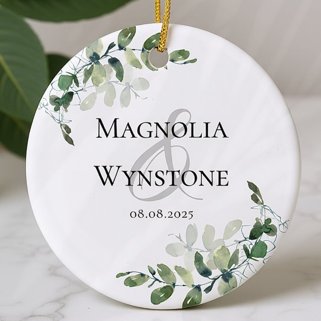 Eucalyptus Greenery Wedding Favor Ceramic Ornament (Creator Uploaded)