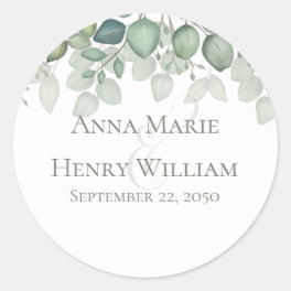 Eucalyptus Greenery Wedding Favor Elegant Modern Classic Round Sticker