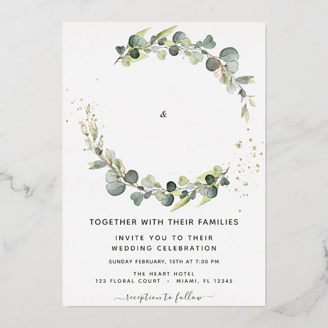 Eucalyptus Greenery Wedding Foil Invitation (Front)