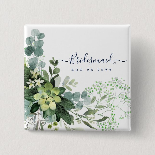 Eucalyptus Greenery Wedding Foliage Babys Breath Button (Front)