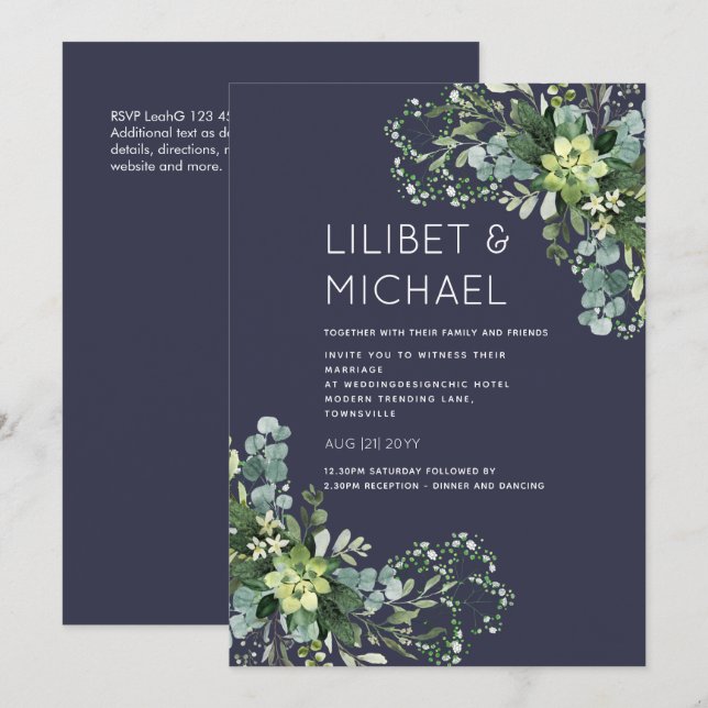 Eucalyptus Greenery Wedding Foliage Babys Breath Invitation (Front/Back)