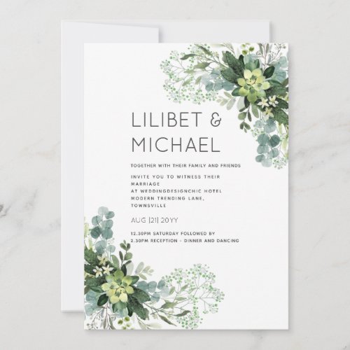 Eucalyptus Greenery Wedding Foliage Babys Breath Invitation