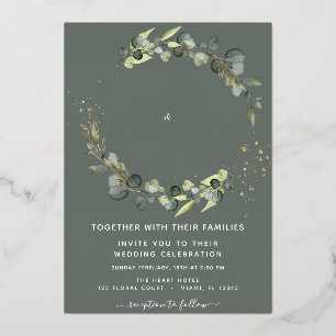 Eucalyptus Greenery Wedding Green Background Foil Invitation