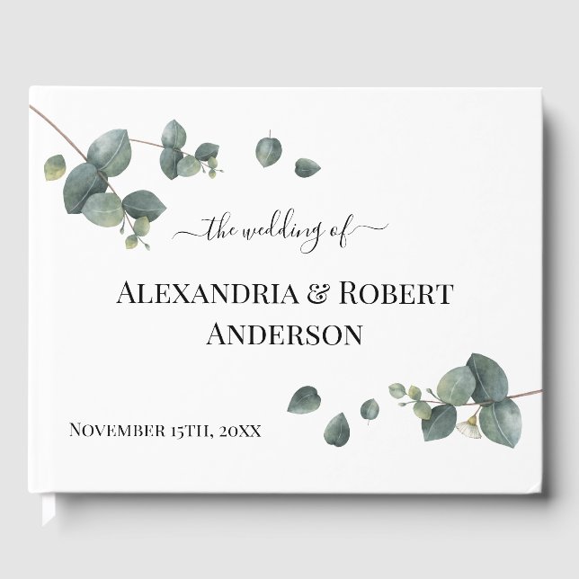 Eucalyptus Greenery Wedding Guest Book (Front)