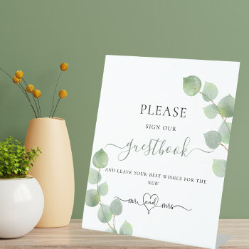 Eucalyptus Greenery Wedding Guest Book  Pedestal Sign by Thunes at Zazzle