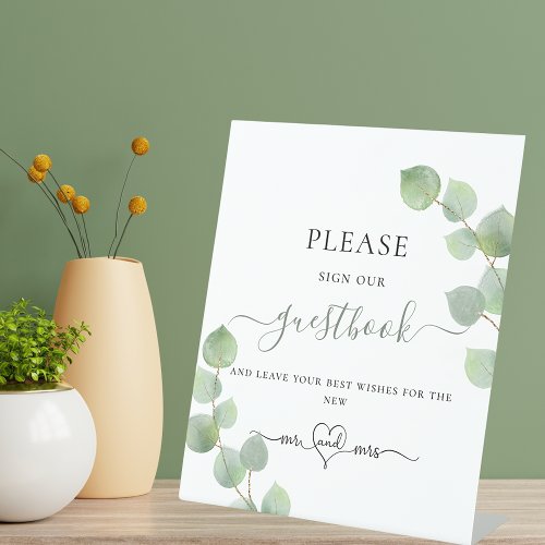 Eucalyptus greenery wedding guest book  pedestal sign