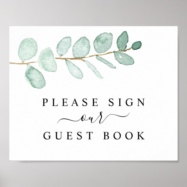Eucalyptus Greenery Wedding Guest Book Sign (Front)