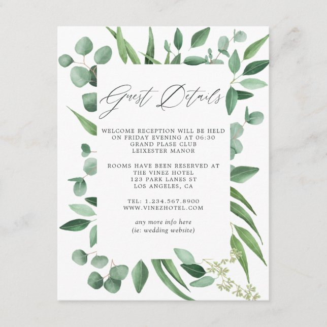Eucalyptus Greenery Wedding Guest Details Enclosure Card (Front)