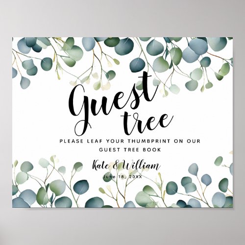 Eucalyptus greenery wedding guestbook Tree SIGN