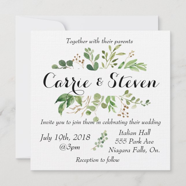 Eucalyptus greenery wedding invitation (Front)