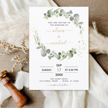 Eucalyptus Greenery Wedding Invitation by Hot_Foil_Creations at Zazzle