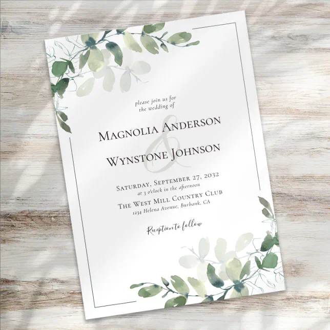 Eucalyptus Greenery Wedding Invitation | Zazzle