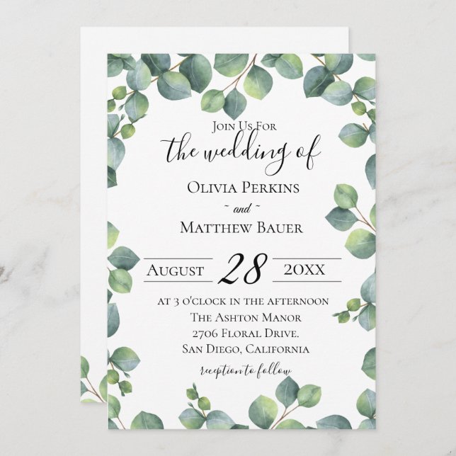 Eucalyptus Greenery Wedding Invitation (Front/Back)