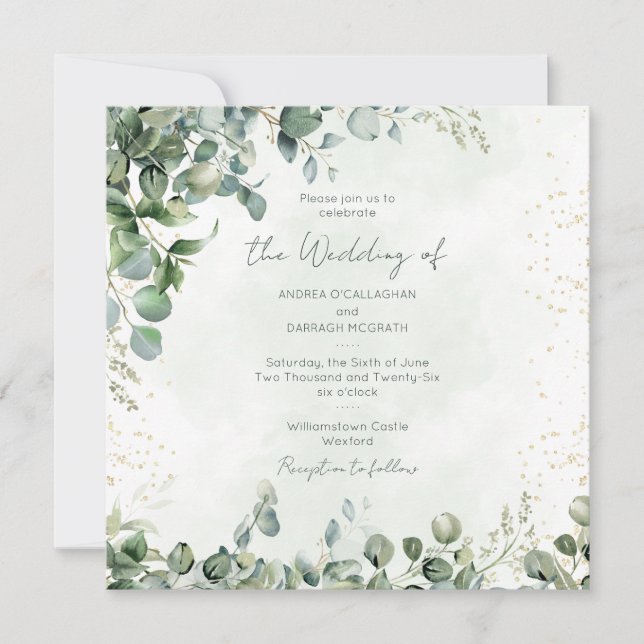 Eucalyptus Greenery Wedding Invitation 1001 Square (Front)