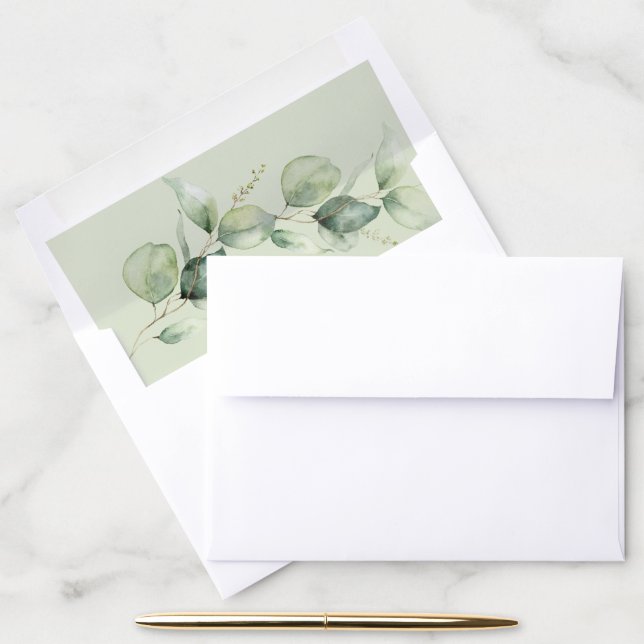 Eucalyptus Greenery Wedding Invitation Envelope Liner (Desk)