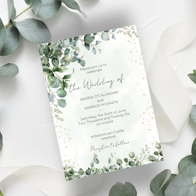 Eucalyptus Greenery Wedding Invitation Flat Card (Creator Uploaded)