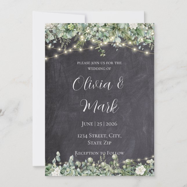 Eucalyptus Greenery Wedding Invitation | Rustic (Front)
