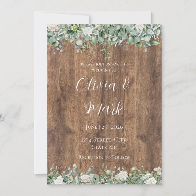 Eucalyptus Greenery Wedding Invitation | Rustic (Front)