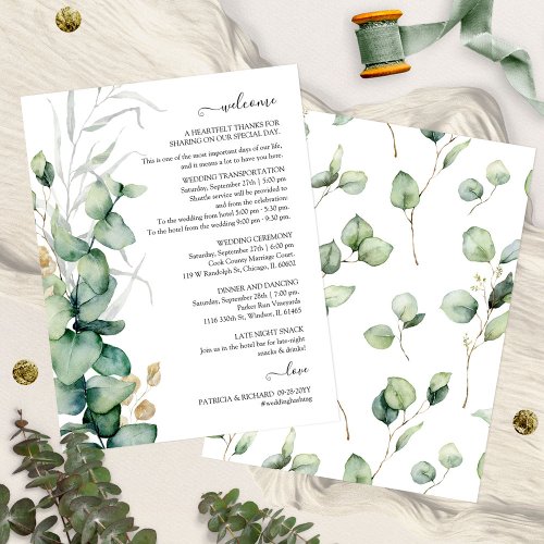 Eucalyptus Greenery Wedding Itinerary And Welcome