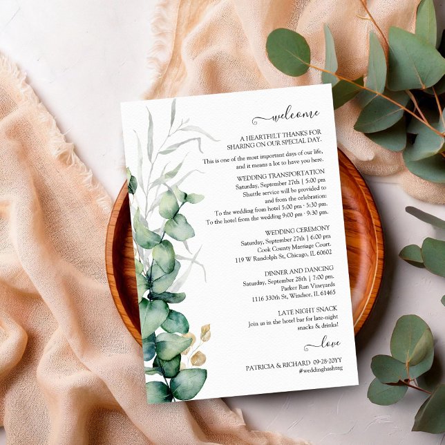 Eucalyptus Greenery Wedding Itinerary And Welcome (Creator Uploaded)