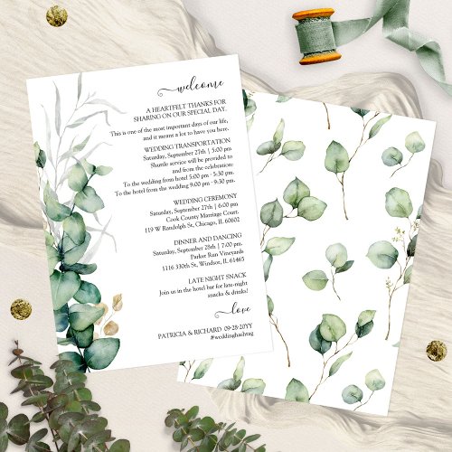 Eucalyptus Greenery Wedding Itinerary And Welcome  Invitation