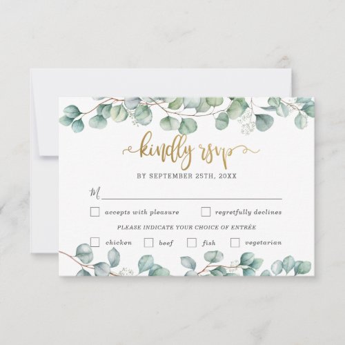 Eucalyptus Greenery Wedding Meal Choice RSVP Card