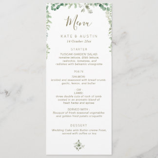 eucalyptus greenery wedding menu