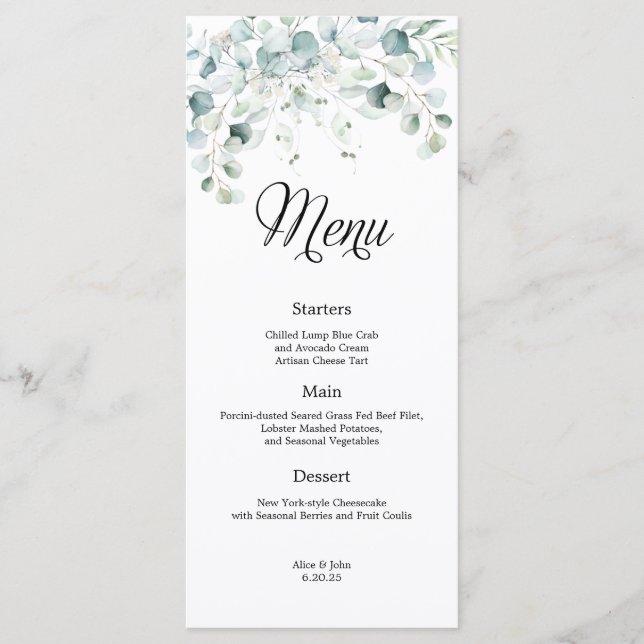 Eucalyptus Greenery Wedding Menu (Front)