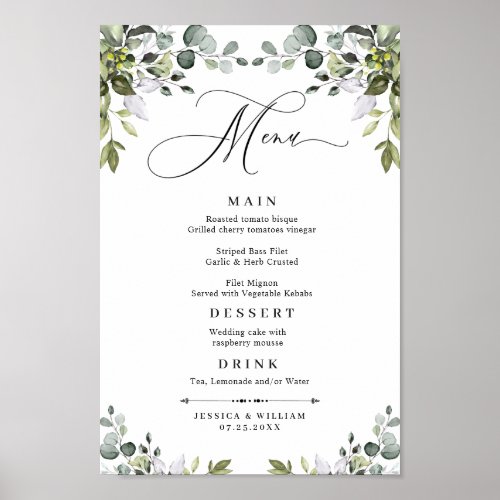 Eucalyptus Greenery Wedding MENU Poster