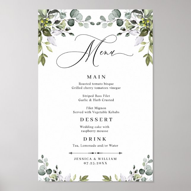 Eucalyptus Greenery Wedding MENU Poster (Front)